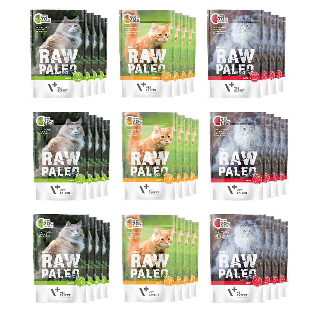 RAW PALEO karma mokra dla kotów MIX 36 x 100g saszetka