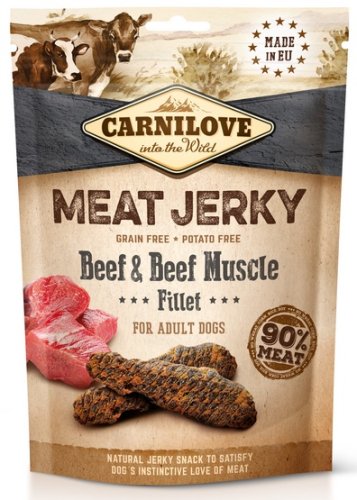 carnilove dog jerky beef & beef fillet 100g  wołowina i filet wołowy