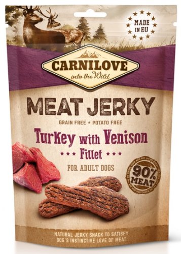 carnilove dog jerky turkey & venison fillet 100g indyk i filet z dziczyzny