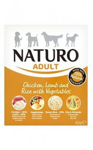 naturo adult kurczak, jagnię z ryżem i warzywami 400g karma mokra dla psa