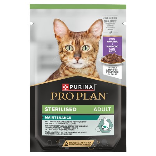 purina pro plan sterilised nutrisavour z kaczką 85g pełnoporcjowa karma mokra dla kotów po zabiegu sterylizacji.