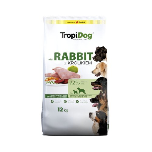 tropidog premium adult medium & large rabbit 12kg karma z królikiem dla dużych i średnich ras