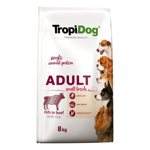 tropidog premium adult small beef & rice 8kg dla dorosłych psów małych ras z wołowiną i ryżem