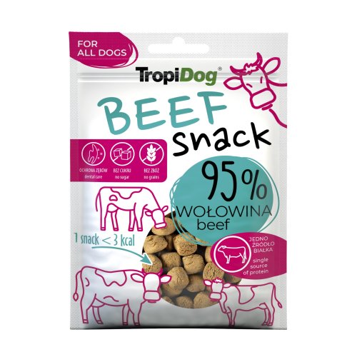 tropidog snack beef 70g przekąska z wołowiny aż 95% wołowiny, jedno źródło białka