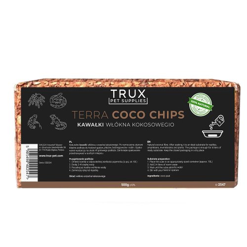 trux terra coco chips 500g podłoże kokosowe duże kawałki włókna kokosowego, zrębki kokosowe